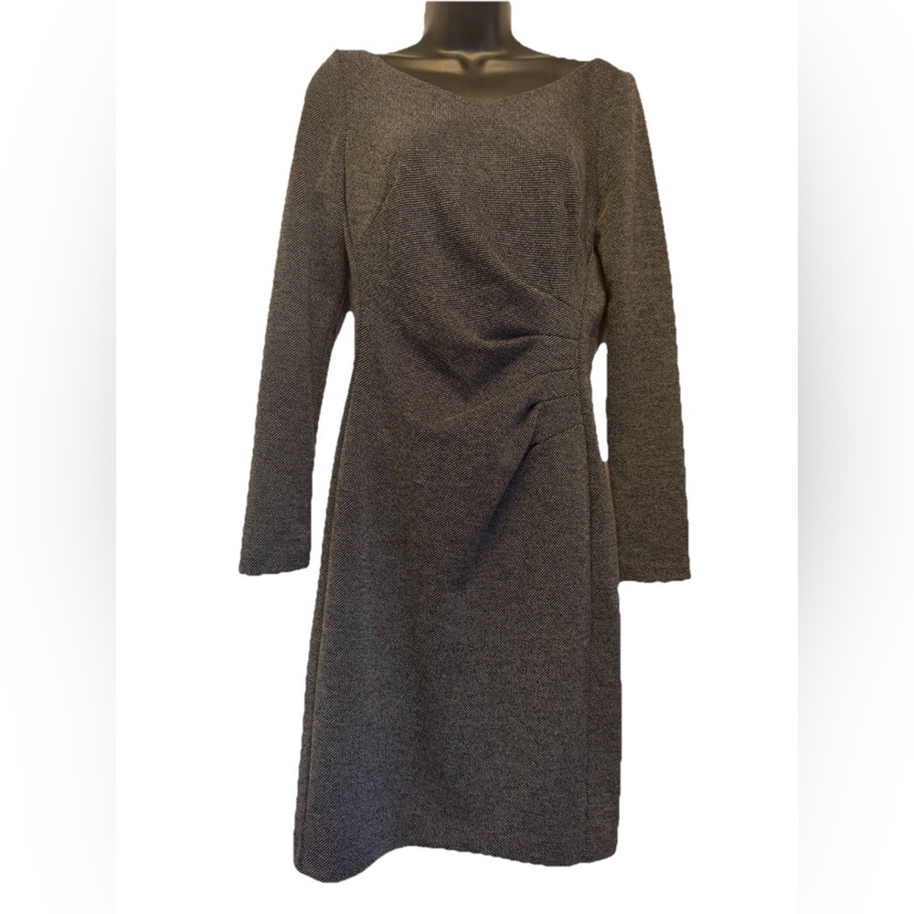 Lauren Ralph Ruched Jersey Dress Women’s 4 Grey Black Long Sleeve Body Con Midi